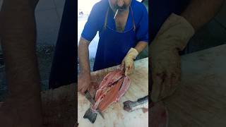 Filleting salmon with your eyes closed fishcutting [upl. by Ammadis597]