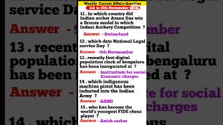 Weekly Current Affairs Question 3rd to 10th Novmember 2024 shorts shortsfeed currentaffairs gk [upl. by Skrap]