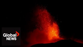 Mount Etna volcano eruptions illuminate night sky in Italy [upl. by Amalie]