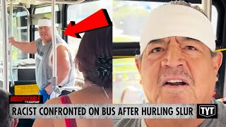 WATCH Bystanders BLAST Bigot On Bus During Racist Tantrum [upl. by Ttnerb36]