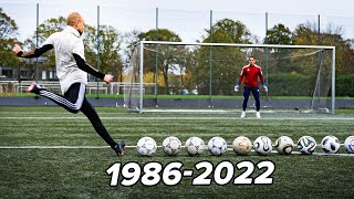 Scoring with EVERY World Cup football from 19862022 [upl. by Jerri]