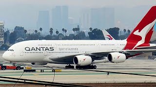 Qantas Airlines A380 landing at LAX laxplanespotting airplanespotting [upl. by Aiuqenehs]