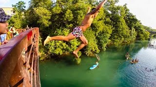 Zilker Park Sunset Bridge Jumping in Texas [upl. by Ardnad]