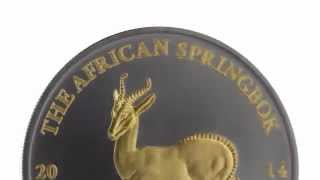 Gabon 20141000 Fr GOLDEN ENIGMA Black Ruthenium Springbok 1oz Gilded Silver Coin [upl. by Yelnikcm]