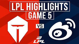 TES vs WBG Highlights Game 5  LPL 2024 Summer Playoffs  Top Esports vs Weibo Gaming [upl. by Bria]