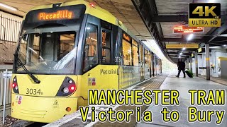 【4K Drivers view】Manchester Metrolink Victoria to Bury [upl. by Carthy5]