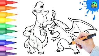 Pokémon Coloring book pages speed coloring for kids Charmander Charmeleon and Charizard [upl. by Llenroc]