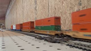 Slow HO scale CSX intermodel train passes a DTampI grain express train all athearn engines [upl. by Nicoline]