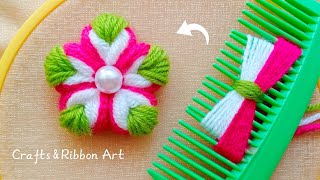 Its so Cute 💖🌟 Super Easy Woolen Flower Making Trick with Hair Comb  DIY Amazing Woolen Flowers [upl. by Wildermuth594]