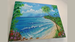 Seascape Landscape Painting  Beach Painting Seascape Acrylic painting For Beginners [upl. by Notac]