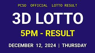 3D Lotto Result Today 5pm draw December 12 2024 Swertres Lotto Result 2nd Draw afternoon [upl. by Judson]