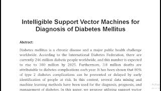 Intelligible Support Vector Machines for Diagnosis of Diabetes Mellitus [upl. by Aisercal]