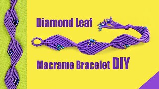 Diamond Leaf Macrame Bracelet Pattern with Beads DIY [upl. by Atener]