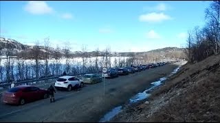 Queue on the RussianNorwegian border [upl. by Senoj904]