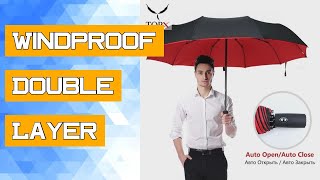 Windproof Double Layer Resistant Umbrella Fully Automatic Rain Men Women 10K Strong Business Male La [upl. by Bogusz]