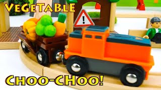 VEGETABLE CHOO CHOO  Toy Trains Learning videos for kids with Brio Toys Learn about food [upl. by Karalee]