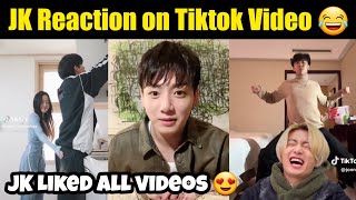 JUNGKOOK Reaction on Tiktok Video 😂 JK all liked Tiktok Funny videos 🥳 bts [upl. by Heddi277]