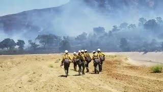 Kern County fire fighters working 100 acre fire in Bodfish [upl. by Morganne955]