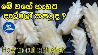 දැල්ලන්ව ලස්සන මෝස්තරයකට කපමුද Squid Cutting Design  calamari cutting design  Dello kapana vidi [upl. by Gretta]