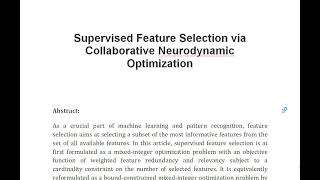 Supervised Feature Selection via Collaborative Neurodynamic Optimization [upl. by Boles]