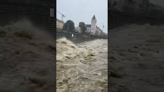 high water level in Wienfluss at Kennedybrücke Vienna wienfluss flood vienna austria shorts [upl. by Nnalorac]