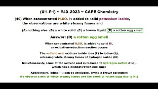 Fumes amp Odour Potassium Iodide amp Sulfuric Acid Reaction  202340U1P1 CAPE Chemistry [upl. by Htrowslle]