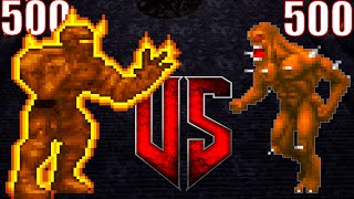 500 Nitrogolems vs 500 imps  DOOM vs HERETIC Monster Infighting  Crossover NPC Battles [upl. by Yemerej]