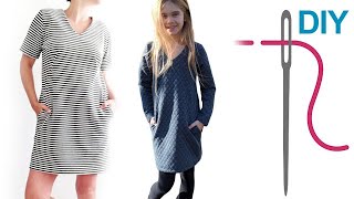 DIY Kleid nähen für Anfänger – Kleid mit Taschen – Zierstoff Schnittmuster quotIbaquot für Damen und Kids [upl. by Larochelle]