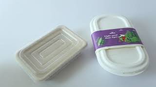 Strong compostable plates 100 biodegradable sugarcane bagasse takeaway food container [upl. by Namlaz]