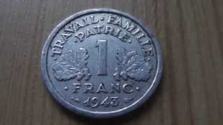 1 Franc 1943 coin of France  Travall Famille Patrie [upl. by Haididej42]