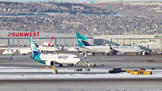 Busy Calgary international airport plane spotting Aviation video [upl. by Anawyt521]