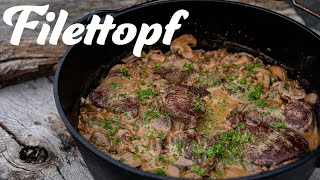 Filettopf aus dem Dutch Oven  Rinderfilet mit Champignons und Zwiebeln [upl. by Aenet287]