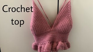 How to Crochet a ruffle bralette top  Annajisalo [upl. by Olenolin]