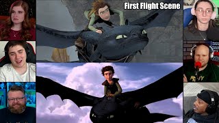 Hiccup and Toothless First Flight  How to train your dragon 1  Reaction Mashup  httyd [upl. by Ititrefen218]