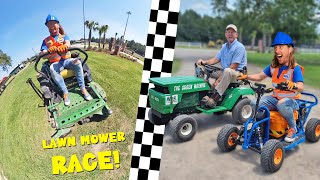 Lawn Mower Race with Handyman Hal  Lawn Mower for Kids [upl. by Natsreik]