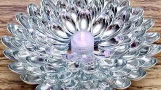 DIY PORTA VELAS DIY HOW TO MAKE LOTUS CANDLE HOLDER WITH PLASTIC SPOONS [upl. by Soalokcin506]