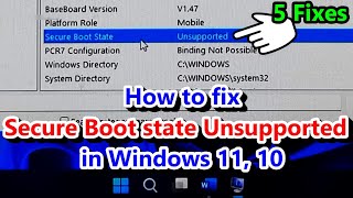 How to fix Secure Boot state Unsupported Windows 11 10 [upl. by Spada]