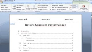 Microsoft Word 2010  entête et en pied de page [upl. by Naitsabas821]