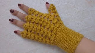 Beautiful crochet fingerless gloves full tutorial [upl. by Eivol155]