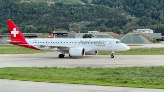 Embraer E190E2 HBAZG Helvetic Airways takeoff Sion airport Valais Switzerland 19092024 [upl. by Assetal]