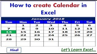 How to create a Calendar in Excel in Hindi  by Lets Learn Excel [upl. by Roybn]