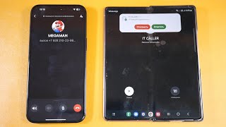 ONE APPLE TWO SAMSUNG INCOMING CALL IPHONE 15 PRO MAX VS SAMSUNG GALAXY Z FOLD 2 [upl. by Nilrak]