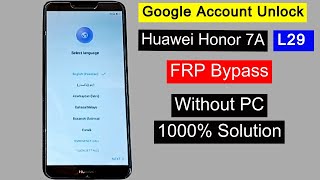 Huawei Honor 7A  AUM L29  FRP Bypass Without PC  Google Account Bypass  FRP Lock Remove [upl. by Blanka]