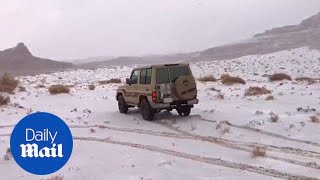 Excited social media users capture snowfall in Saudi Arabia  Daily Mail [upl. by Eekorehc]