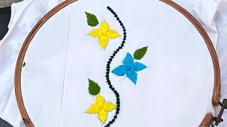 Very unique and easy beautiful hand made embroidery flower design Tutorial stitches Embroidery 💚💜💛 [upl. by Garcia]