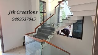 Staircase Glass Railing  in Surat  Wooden Coat Toughened Glass Railing Studio Fitting [upl. by Gnep371]