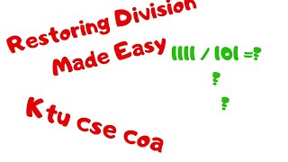 Binary division Restoring division KTU S4 CSE COA  Malayalam [upl. by Amoakuh859]