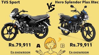 Hero Splendor Plus Xtec vs Tvs Sport tvsbike hero bikecomparison [upl. by Terraj]