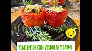 Pimientos o pimentones rellenos de calabacinchampiñones y carne de res en airfryer y en 25 minutos [upl. by Ocihc536]