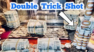 DOUBLE TRICK SHOT Inside The High Limit Coin Pusher Jackpot WON MONEY ASMR [upl. by Deeas]